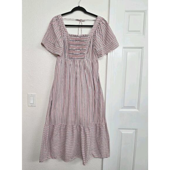 Old Navy Fit & Flare Striped Midi Dress S Short-Sleeve Tie-Back Pockets Sundress - Picture 2 of 12